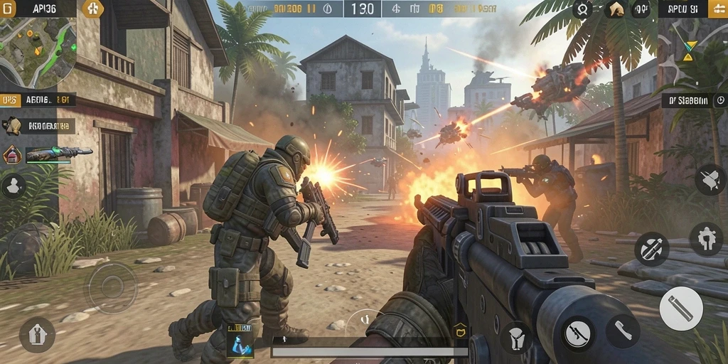 Tangkapan layar menunjukkan aksi intens dari gameplay TPS API36.