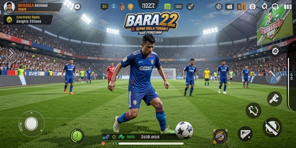 Tampilan gameplay BARA22 yang penuh aksi dan strategi sepak bola.