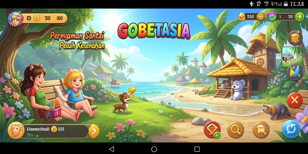 Tangkapan layar GOBETASIA menunjukkan gameplay yang santai dan interaktif.