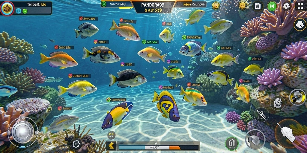 Tampilan gameplay PANDORA99 dengan aksi tembak ikan yang seru.