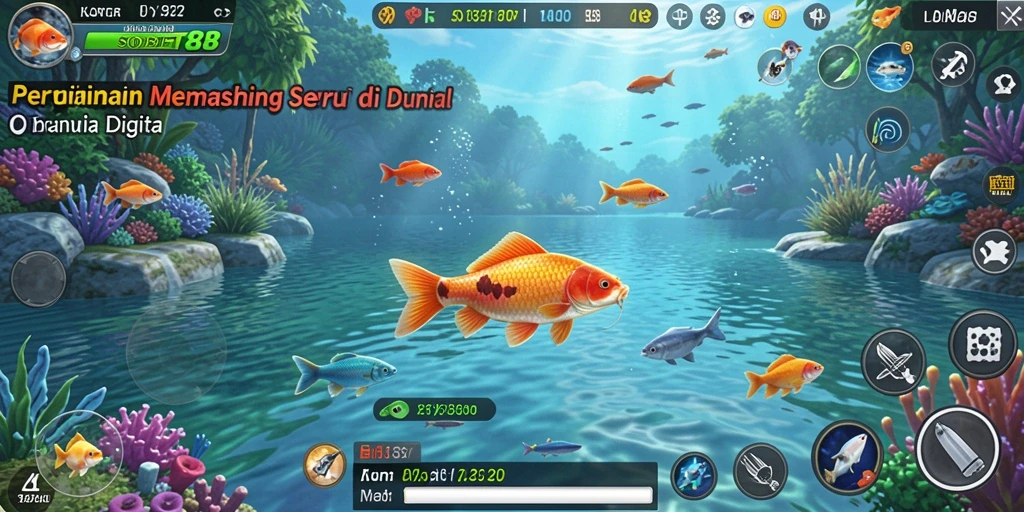 Screenshot utama SOBET88 menampilkan gameplay memancing yang menegangkan dan penuh warna.
