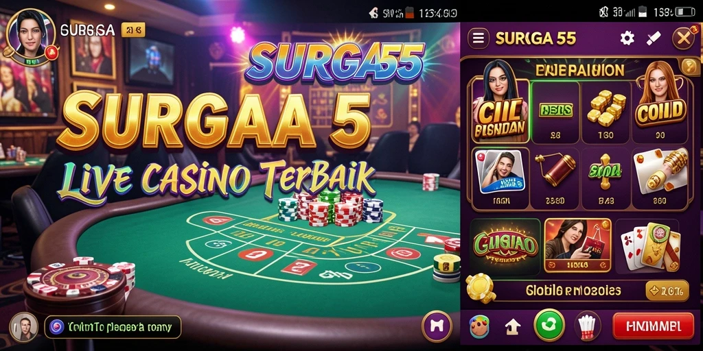 Screenshot SURGA55 menampilkan dealer profesional dan gameplay pengujian keterampilan.
